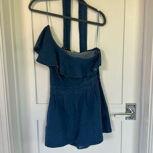 Denim one shoulder romper